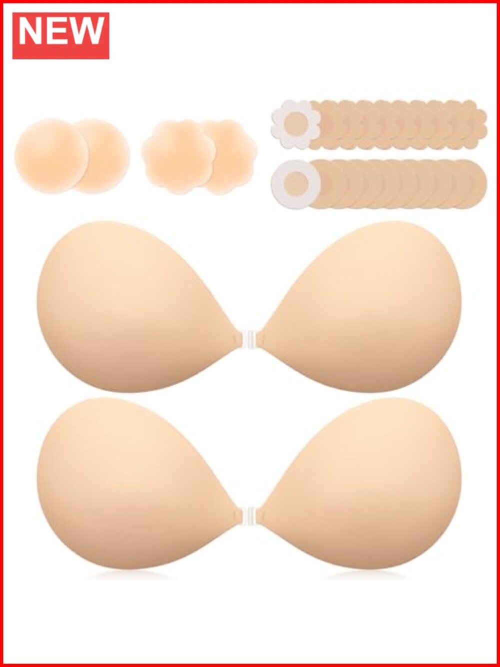 2-Pack Silicone Adhesive Push Up Sticky Bra Backless Strapless